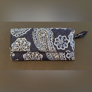 Vera Bradley Tri-Fold Wallet, Navy Blue Paisley & Floral w/ White & Royal Blue